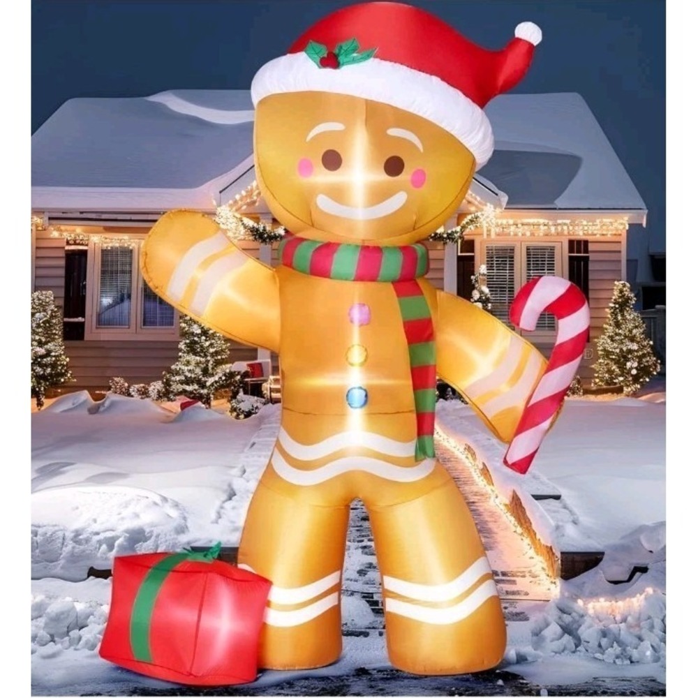 8 FT Christmas Inflatables Gingerbread Man with Candy Cane Yard Decor‎ w/LEDs